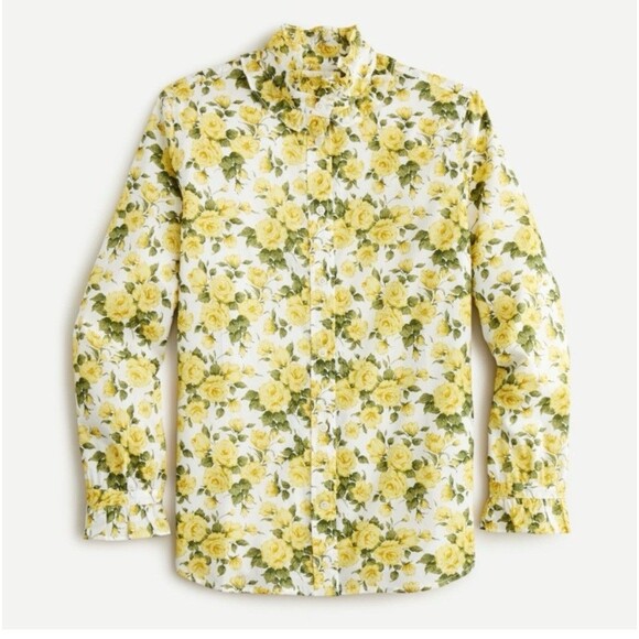 J. CREW Classic-fit ruffleneck shirt in Liberty® Carline Rose Size 0 Button-up - Picture 1 of 10